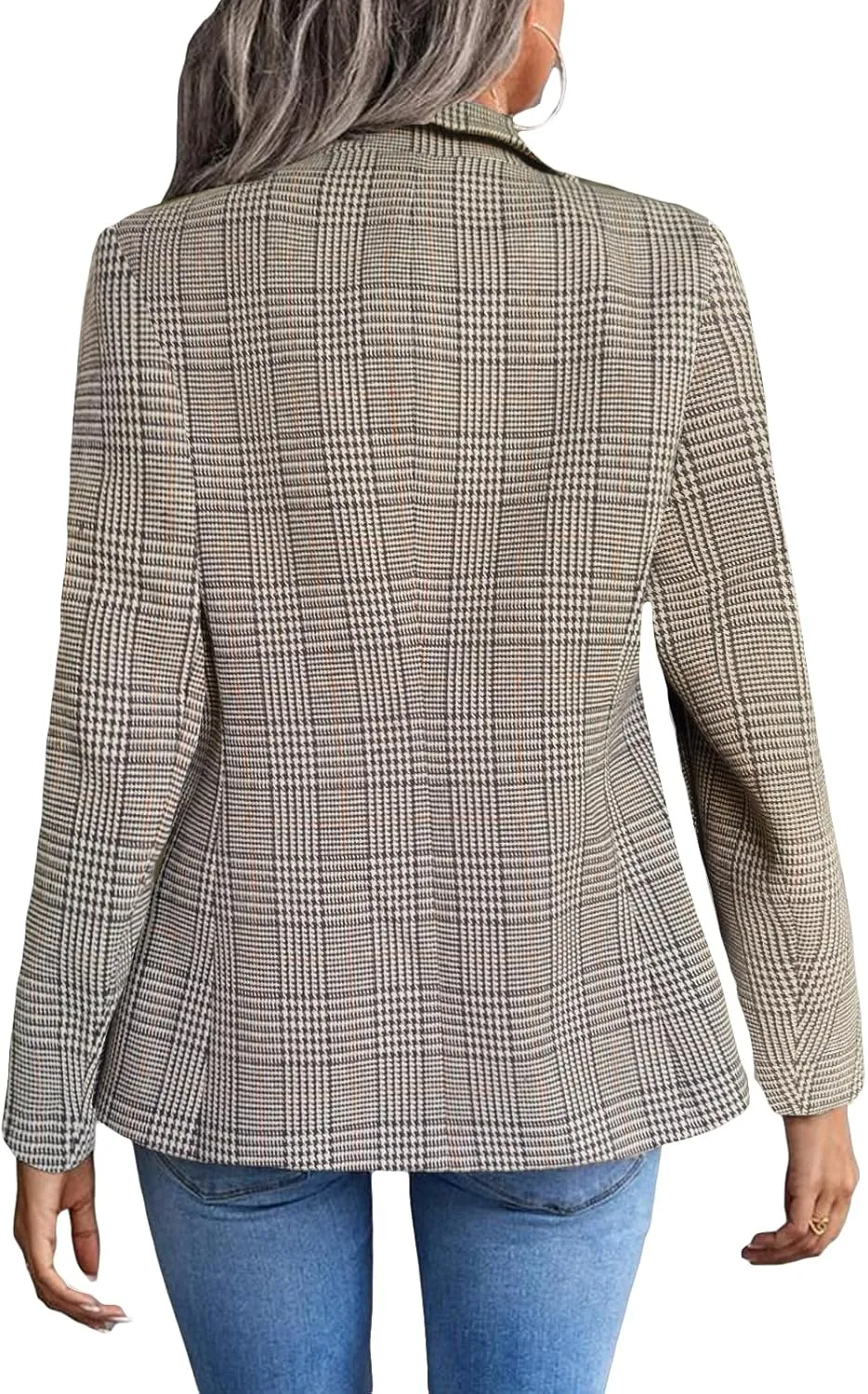 2025 Women's Spring Tweed Blazer Jacket Plaid Fully-Lined Fashion Business Casual Lapel Elegant Coat with Pockets