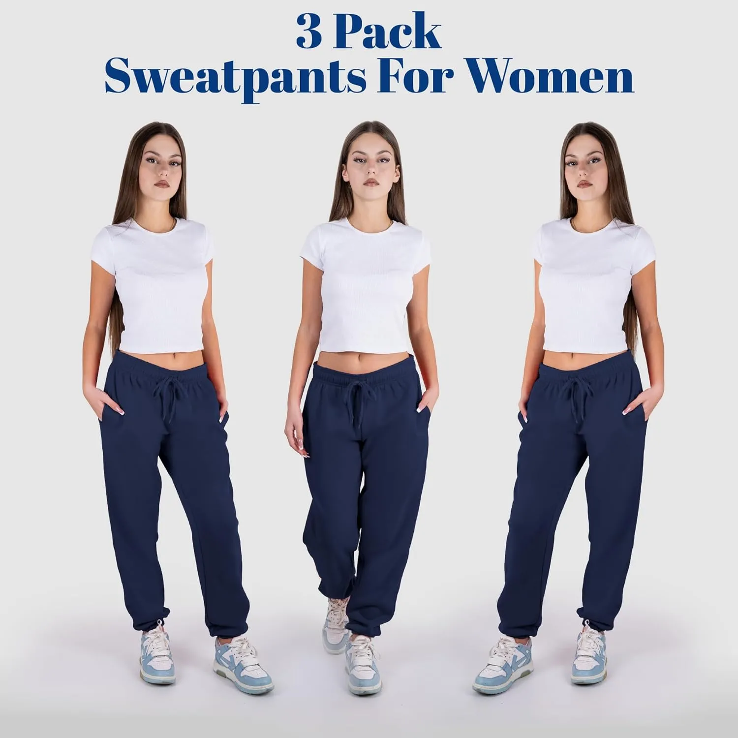 3 Pack Womens Sweatpants Comfortable Fleece Ladies Joggers