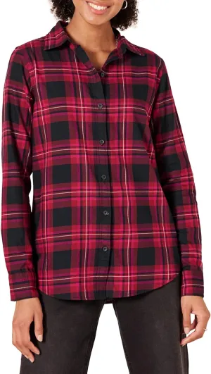 Amazon Essentials Women's Classic-Fit Long-Sleeve Lightweight Plaid Flannel Shirt