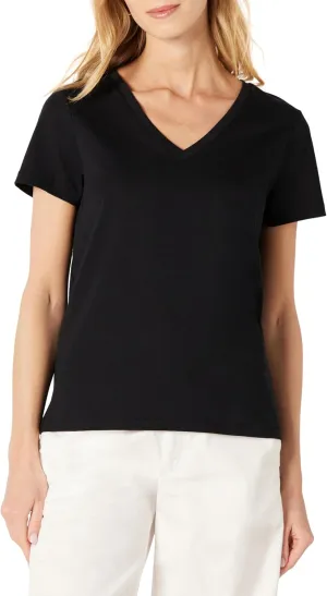 Amazon Essentials Women's Regular Fit 100% Cotton V-Neck Short Sleeve T-Shirt, Multipacks