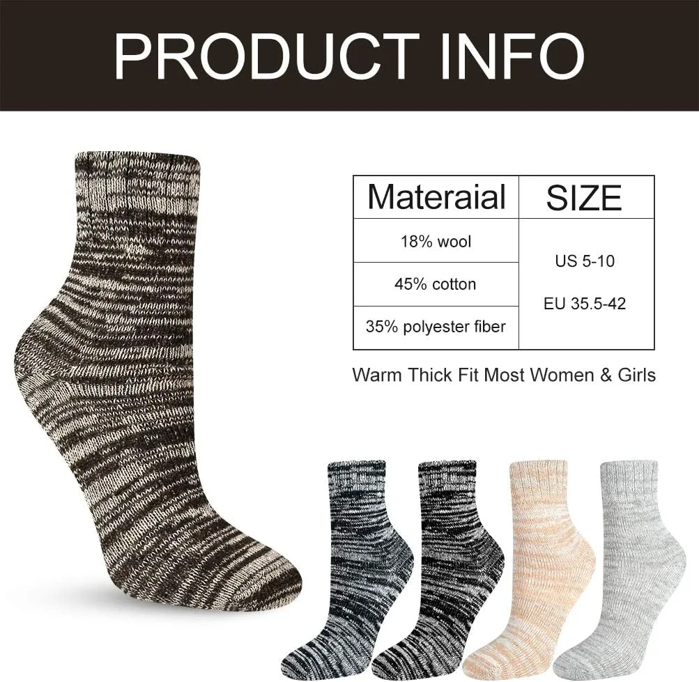 besky 5 Pairs Winter Wool Socks Women, Knit Thick Wool Soft Warm and Breathable Cozy Socks for Womens