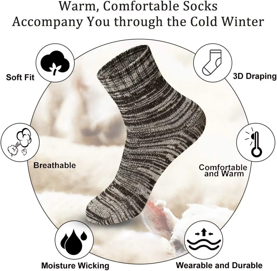 besky 5 Pairs Winter Wool Socks Women, Knit Thick Wool Soft Warm and Breathable Cozy Socks for Womens
