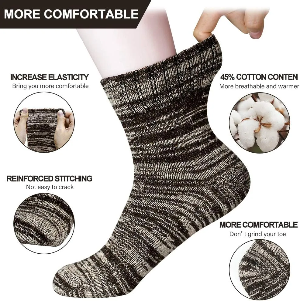 besky 5 Pairs Winter Wool Socks Women, Knit Thick Wool Soft Warm and Breathable Cozy Socks for Womens
