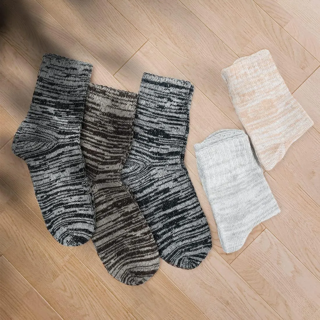 besky 5 Pairs Winter Wool Socks Women, Knit Thick Wool Soft Warm and Breathable Cozy Socks for Womens