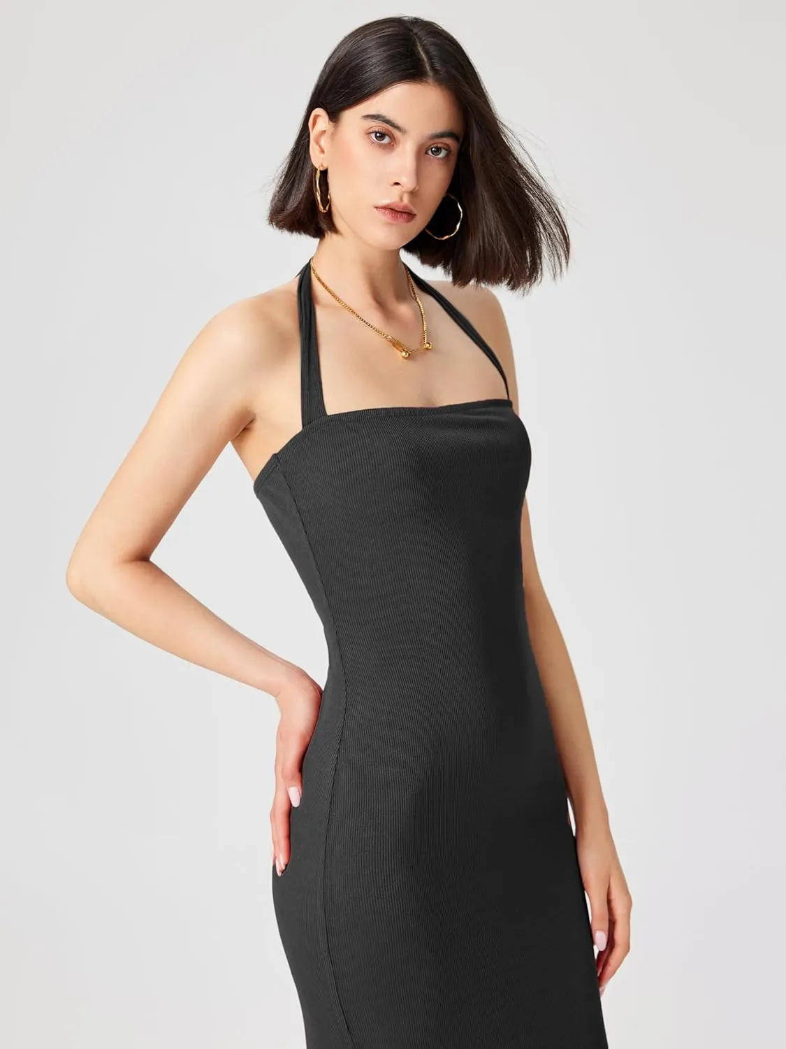CIDER Women's Summer Bodycon Dress Halter Maxi Dress Knit Sleeveless Long Dresses Party Club Dresses Trendy
