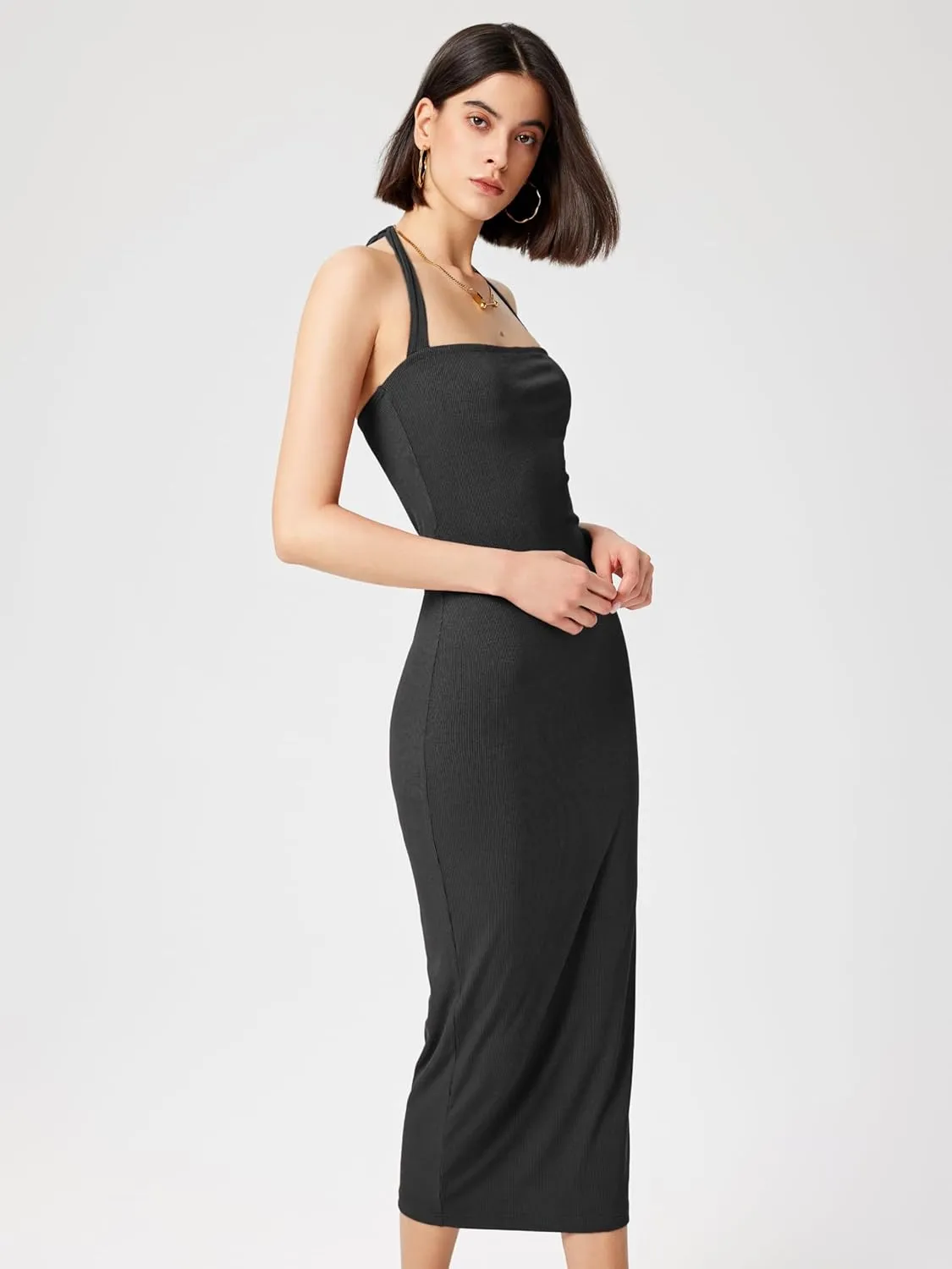 CIDER Women's Summer Bodycon Dress Halter Maxi Dress Knit Sleeveless Long Dresses Party Club Dresses Trendy