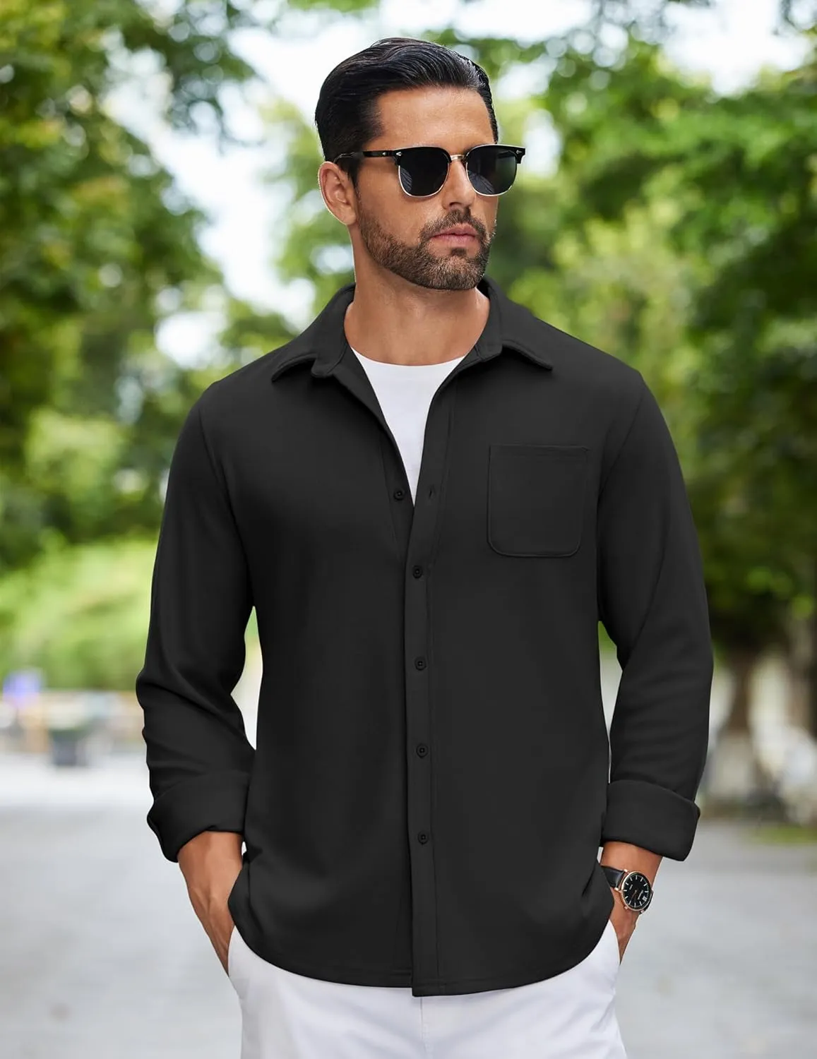 COOFANDY Mens Flannel Shirts Long Sleeve Thermal Button Down Shirt Shacket Lightweight Jacket