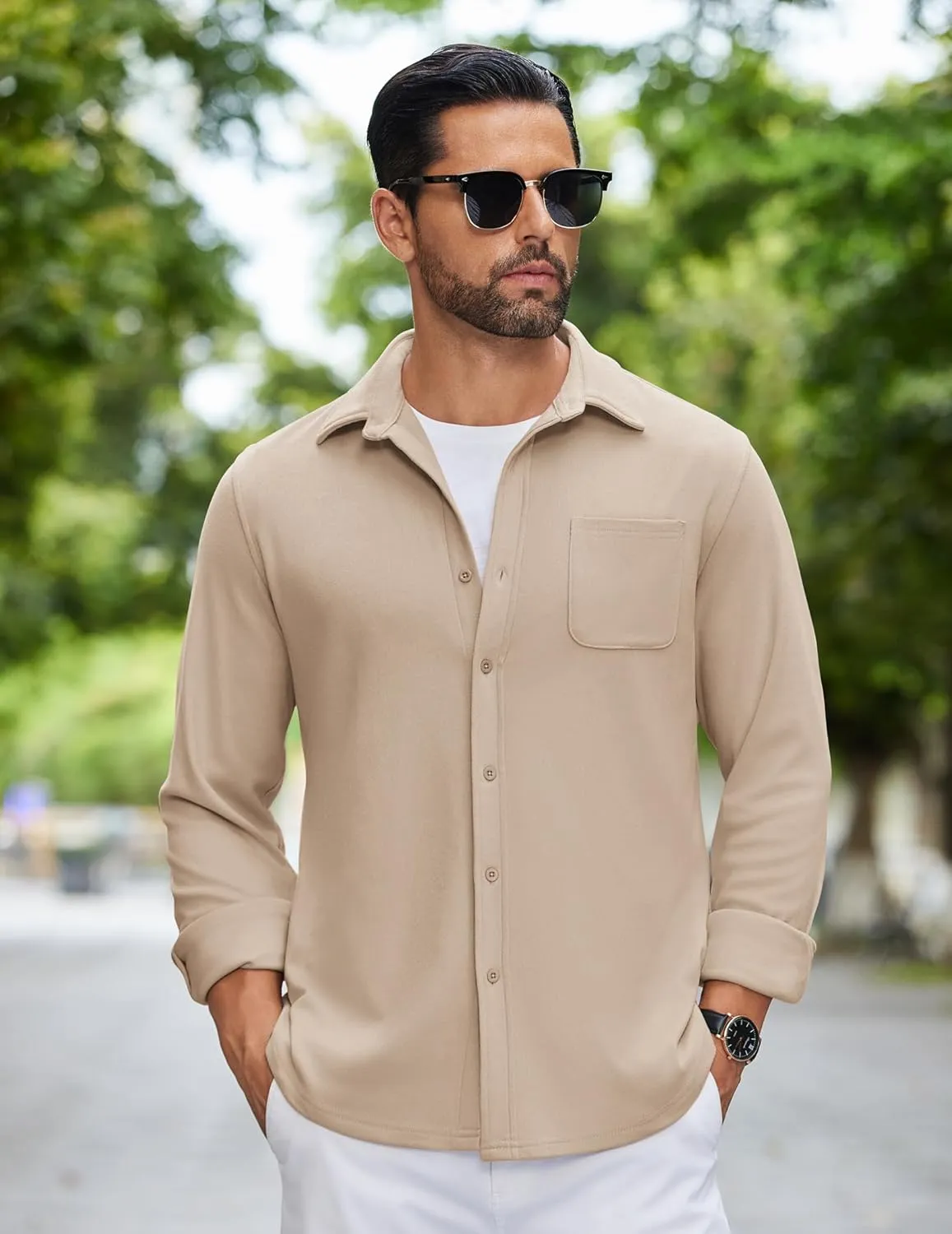 COOFANDY Mens Flannel Shirts Long Sleeve Thermal Button Down Shirt Shacket Lightweight Jacket