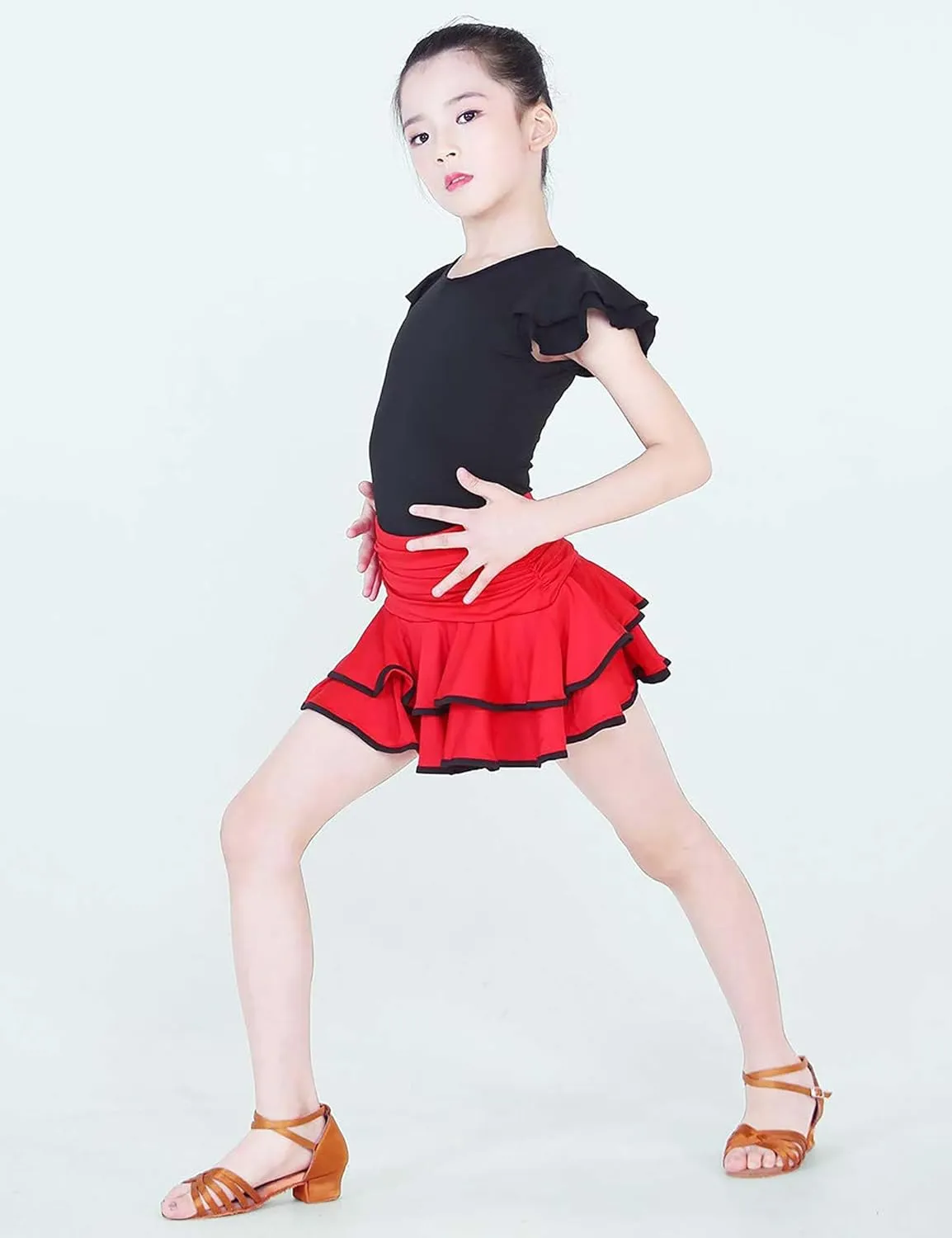 Daydance Girl's Dance Skirt Latin Ballroom Samba Tango Practice Dress with Boy Shorts