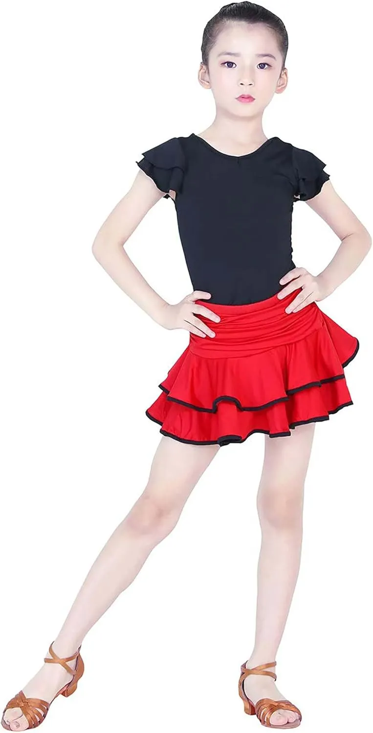 Daydance Girl's Dance Skirt Latin Ballroom Samba Tango Practice Dress with Boy Shorts