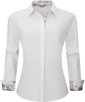 Esabel.C Womens Dress Shirts Cotton Long Sleeve Regular Fit Stretch Button Down Blouse