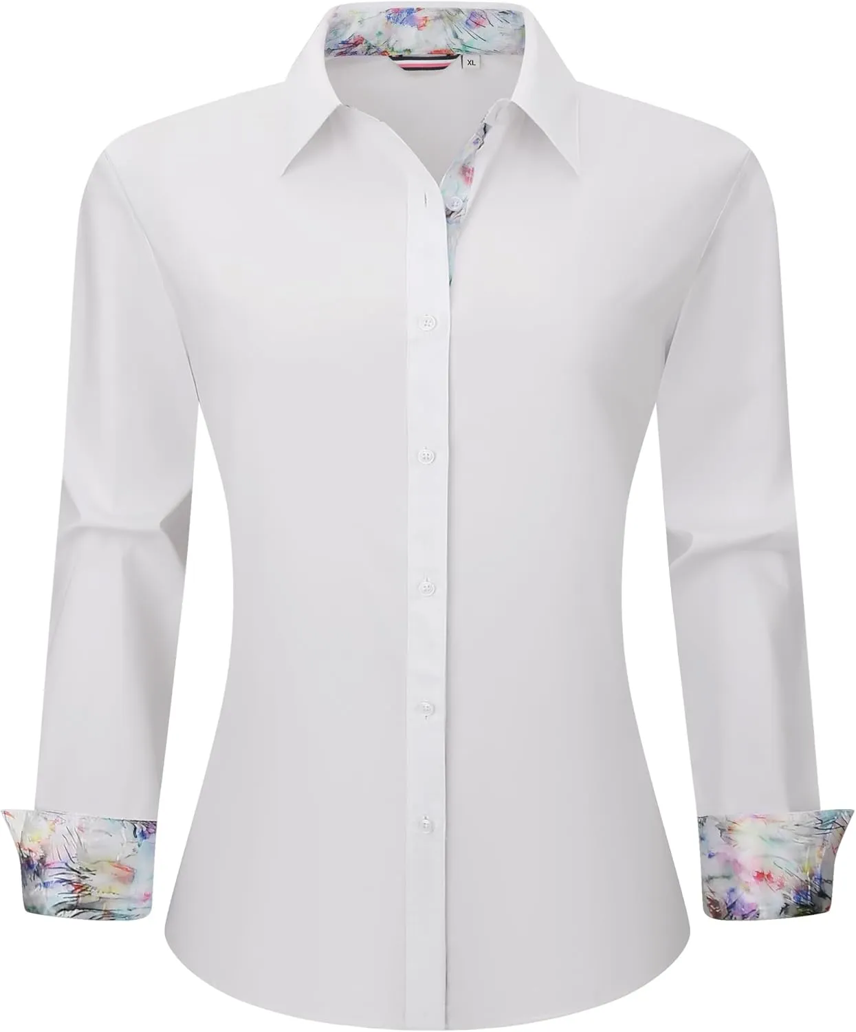 Esabel.C Womens Dress Shirts Cotton Long Sleeve Regular Fit Stretch Button Down Blouse
