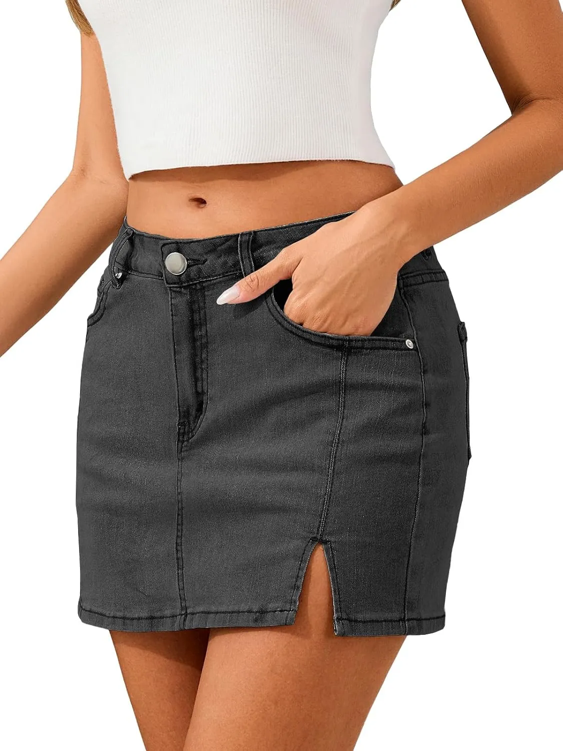 Jean Skirts for Women Stretchy Mini Skirt Side Slit with High Waisted Summer Casual Denim Skirt 2025 Trendy