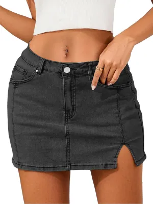 Jean Skirts for Women Stretchy Mini Skirt Side Slit with High Waisted Summer Casual Denim Skirt 2025 Trendy