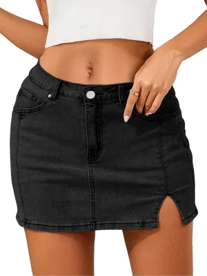 Jean Skirts for Women Stretchy Mini Skirt Side Slit with High Waisted Summer Casual Denim Skirt 2025 Trendy