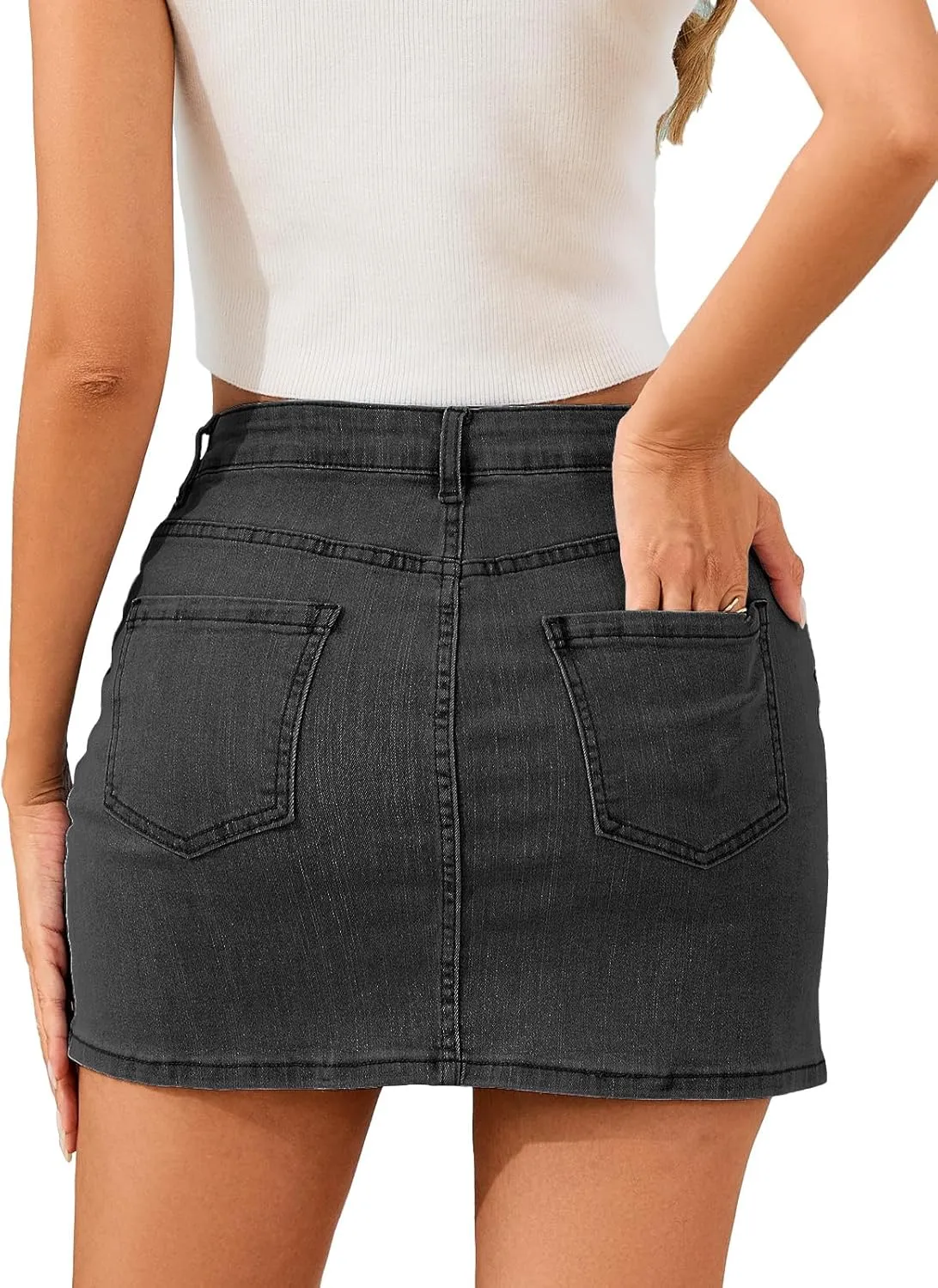 Jean Skirts for Women Stretchy Mini Skirt Side Slit with High Waisted Summer Casual Denim Skirt 2025 Trendy