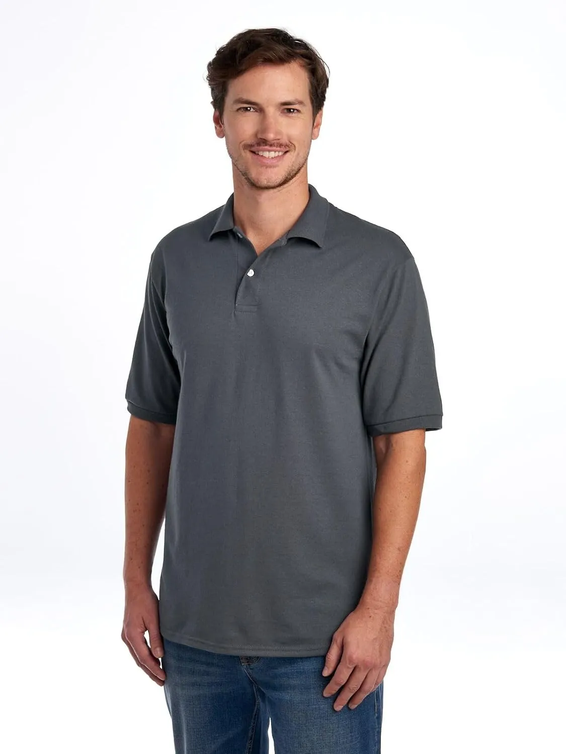 Jerzees Men's Short Sleeve Polo Shirts, Cotton Blend, Two Button Closure, Regular Fit, Sizes S-5x