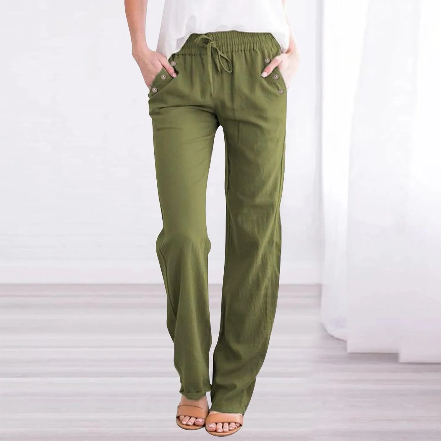 Linen Pants for Women 2025 Summer Plus Size High Waisted Lightweight Pants Straight Leg Dressy Casual Comfy Trousers