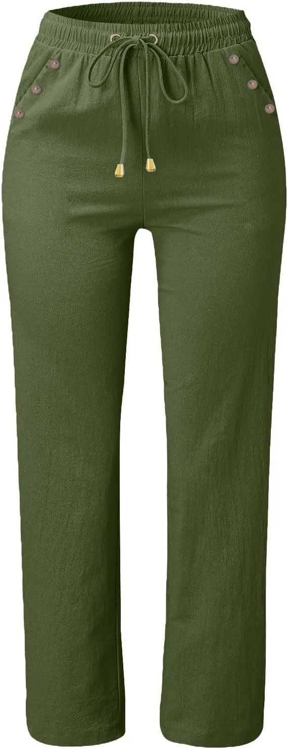 Linen Pants for Women 2025 Summer Plus Size High Waisted Lightweight Pants Straight Leg Dressy Casual Comfy Trousers