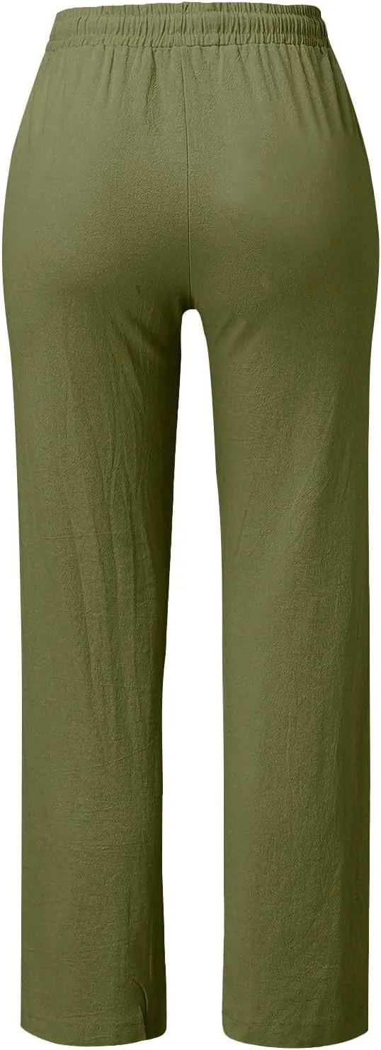 Linen Pants for Women 2025 Summer Plus Size High Waisted Lightweight Pants Straight Leg Dressy Casual Comfy Trousers