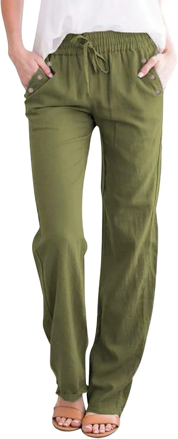 Linen Pants for Women 2025 Summer Plus Size High Waisted Lightweight Pants Straight Leg Dressy Casual Comfy Trousers