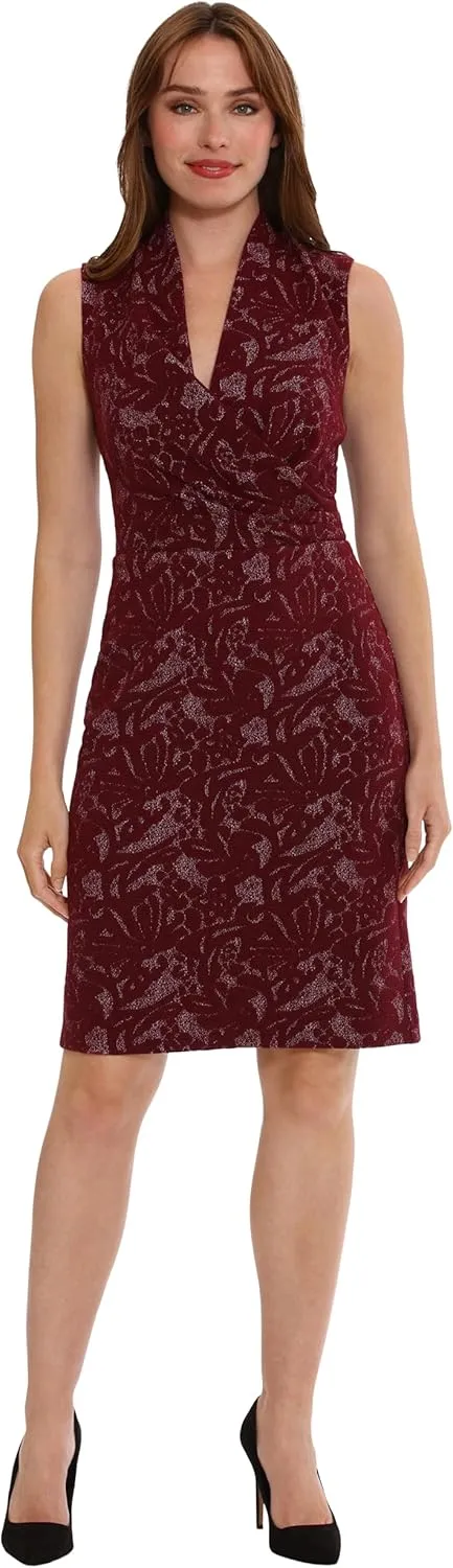 London Times Women's Sleeveless V-Neck Sheath Dress
