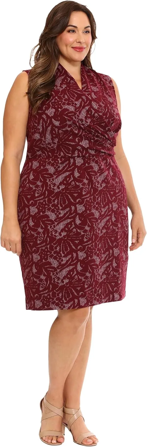 London Times Women's Sleeveless V-Neck Sheath Dress
