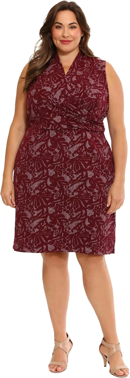 London Times Women's Sleeveless V-Neck Sheath Dress