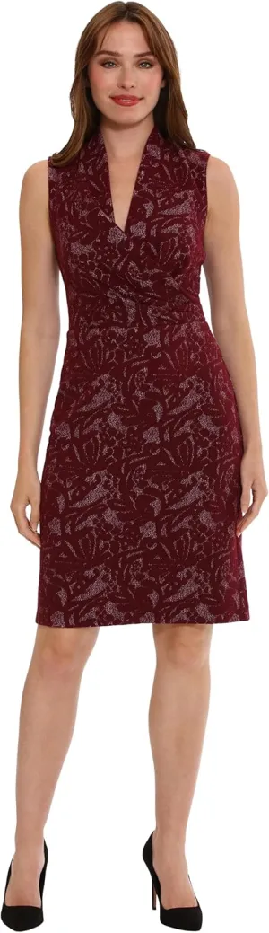 London Times Women's Sleeveless V-Neck Sheath Dress