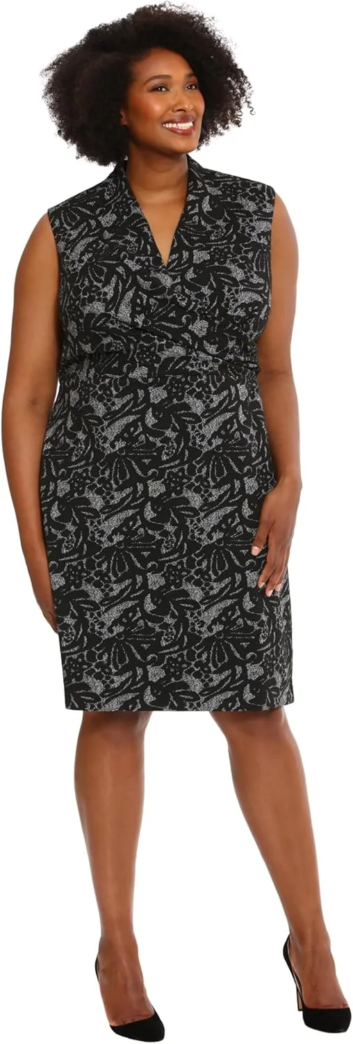 London Times Women's Sleeveless V-Neck Sheath Dress