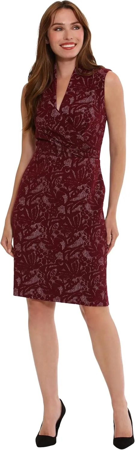 London Times Women's Sleeveless V-Neck Sheath Dress