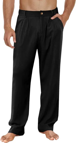 LONGBIDA Men's Linen Pants Lightweight Casual Trouser Yoga Summer Beach Pant