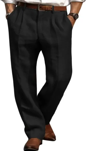 LONGBIDA Men's Linen Pants Lightweight Casual Trouser Yoga Summer Beach Pant