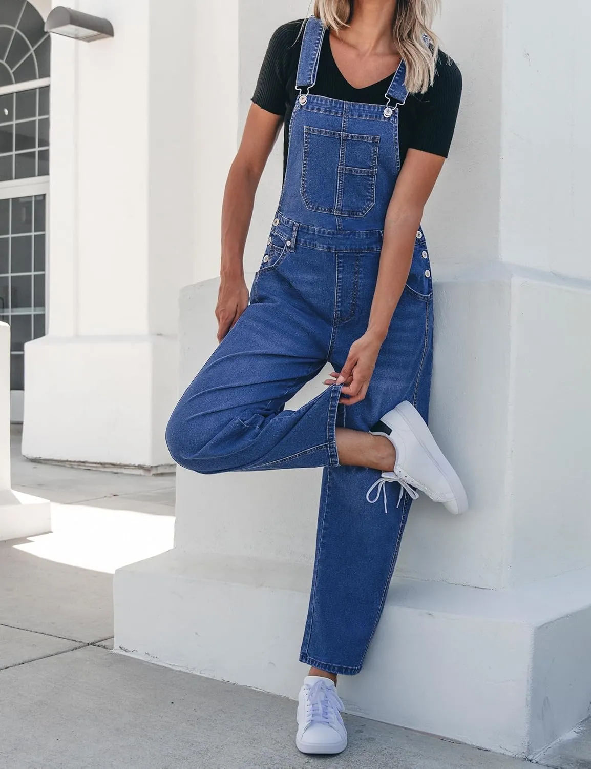 luvamia Barrel Leg Overalls for Women Baggy Bib Stretchy Denim Jumpsuit Loose Fit Jean Overall Jumpsuits with Pockets