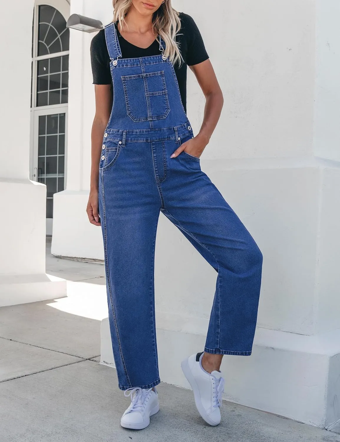luvamia Barrel Leg Overalls for Women Baggy Bib Stretchy Denim Jumpsuit Loose Fit Jean Overall Jumpsuits with Pockets