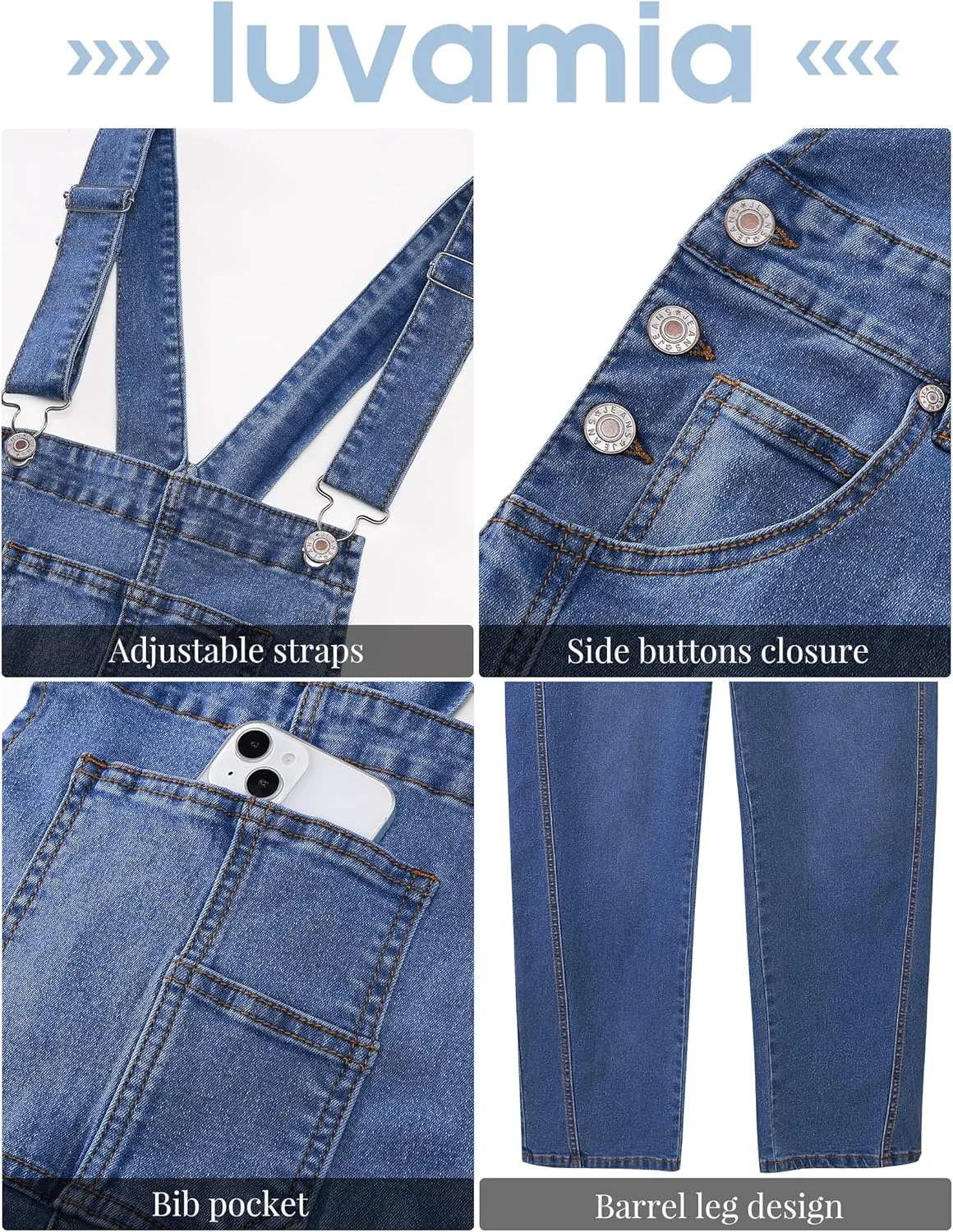 luvamia Barrel Leg Overalls for Women Baggy Bib Stretchy Denim Jumpsuit Loose Fit Jean Overall Jumpsuits with Pockets