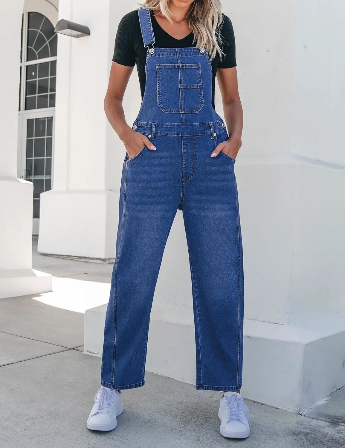 luvamia Barrel Leg Overalls for Women Baggy Bib Stretchy Denim Jumpsuit Loose Fit Jean Overall Jumpsuits with Pockets