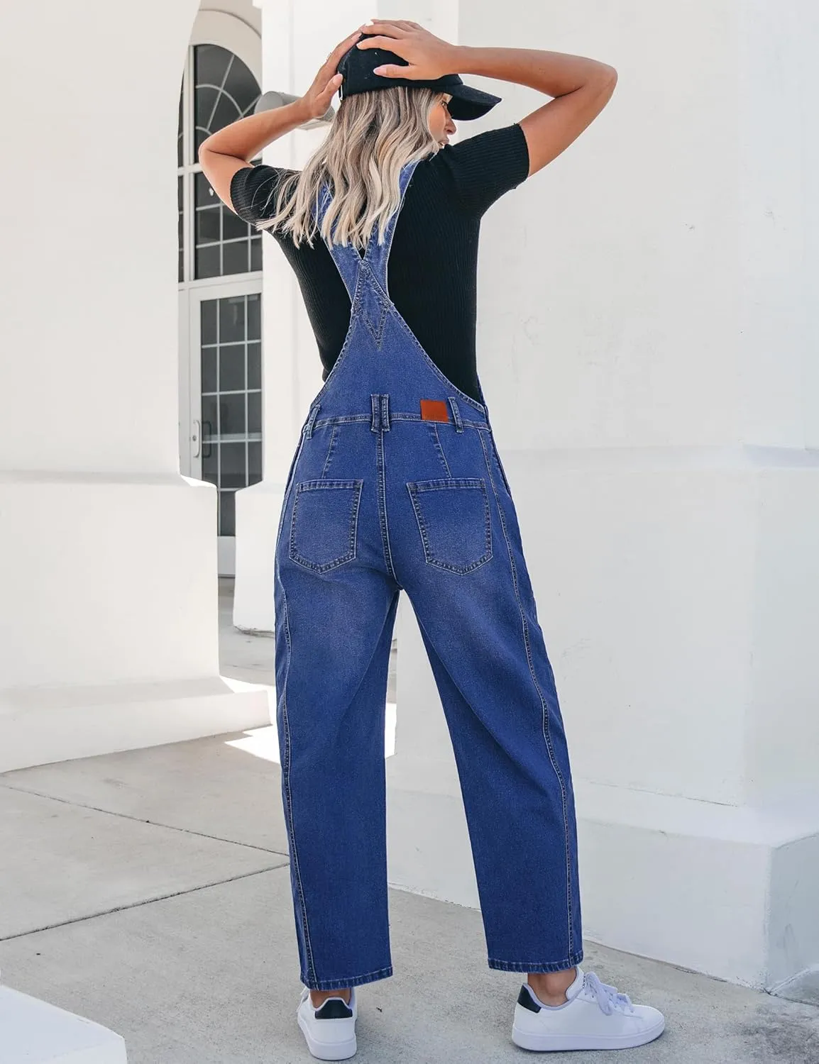 luvamia Barrel Leg Overalls for Women Baggy Bib Stretchy Denim Jumpsuit Loose Fit Jean Overall Jumpsuits with Pockets
