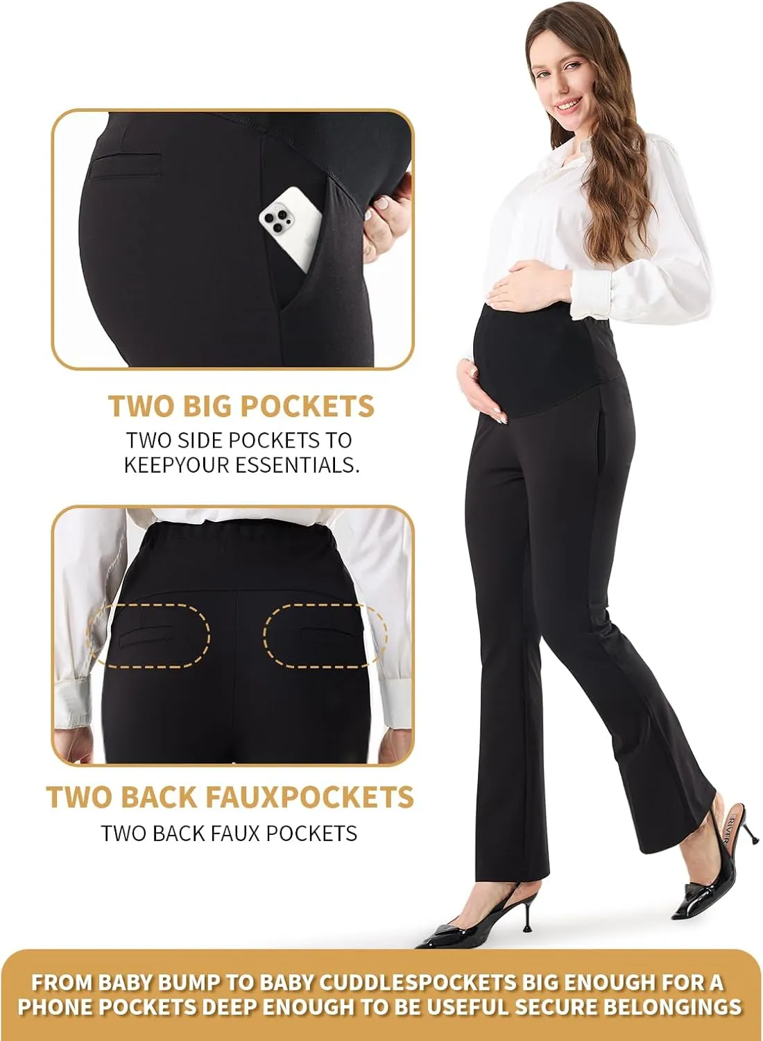 Maternity Clothes Flare Leggings Work Sets Outfits with Pockets Dress Yoga Scrub Comfortable Pants for Stretch Women