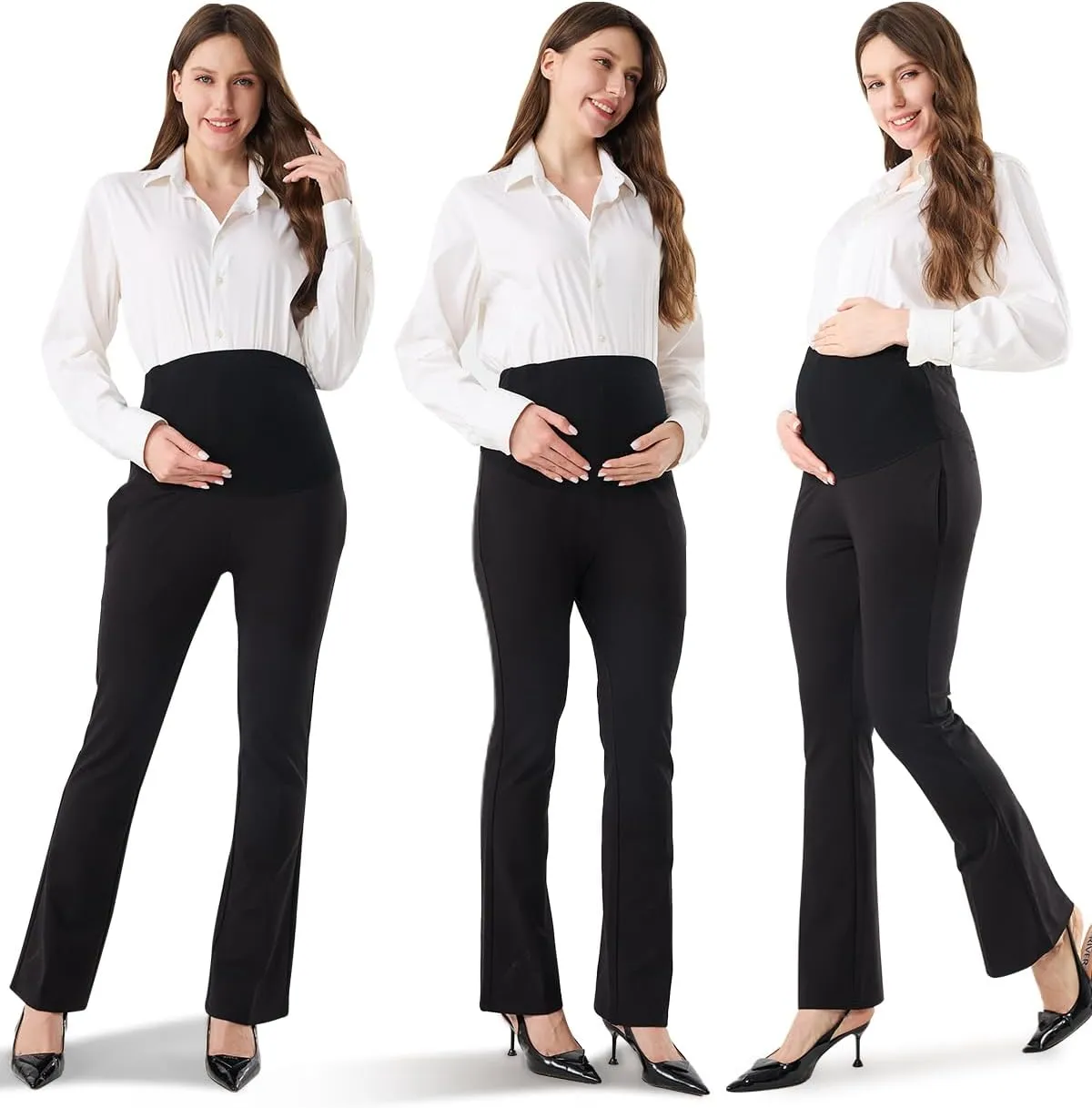 Maternity Clothes Flare Leggings Work Sets Outfits with Pockets Dress Yoga Scrub Comfortable Pants for Stretch Women
