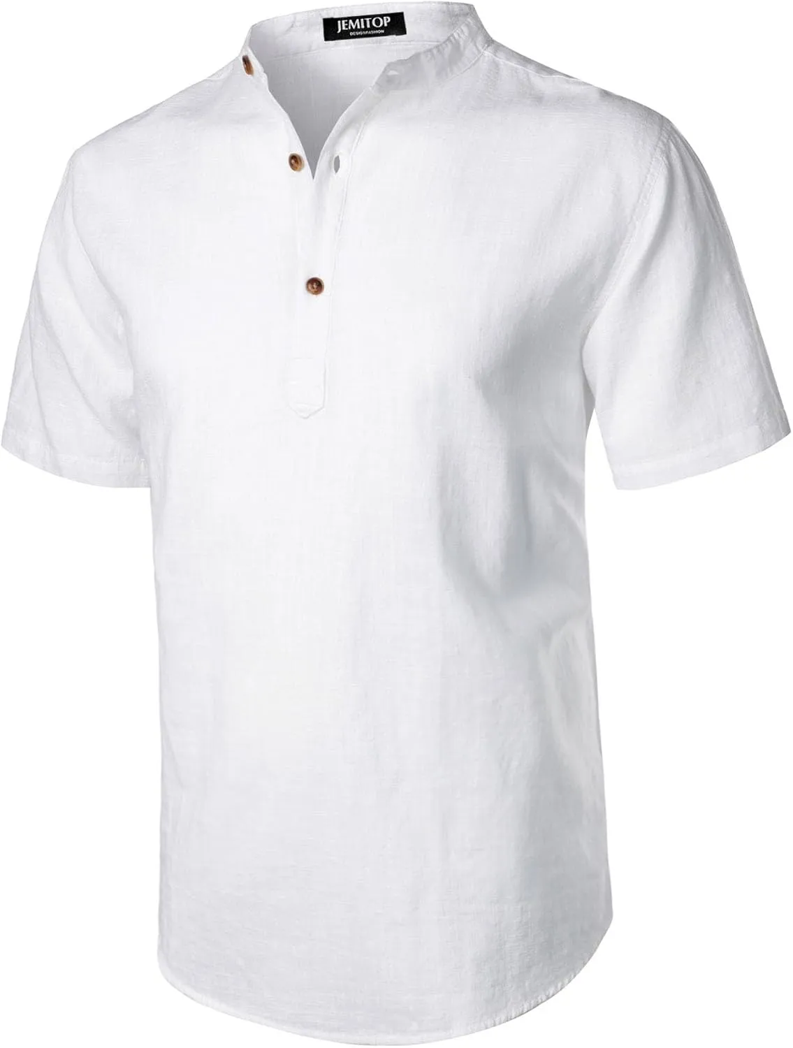 Men's Summer Lightweight Cotton Linen Shirts Casual Short Sleeve Breathable Banded Collar Henley for Beach Vacation