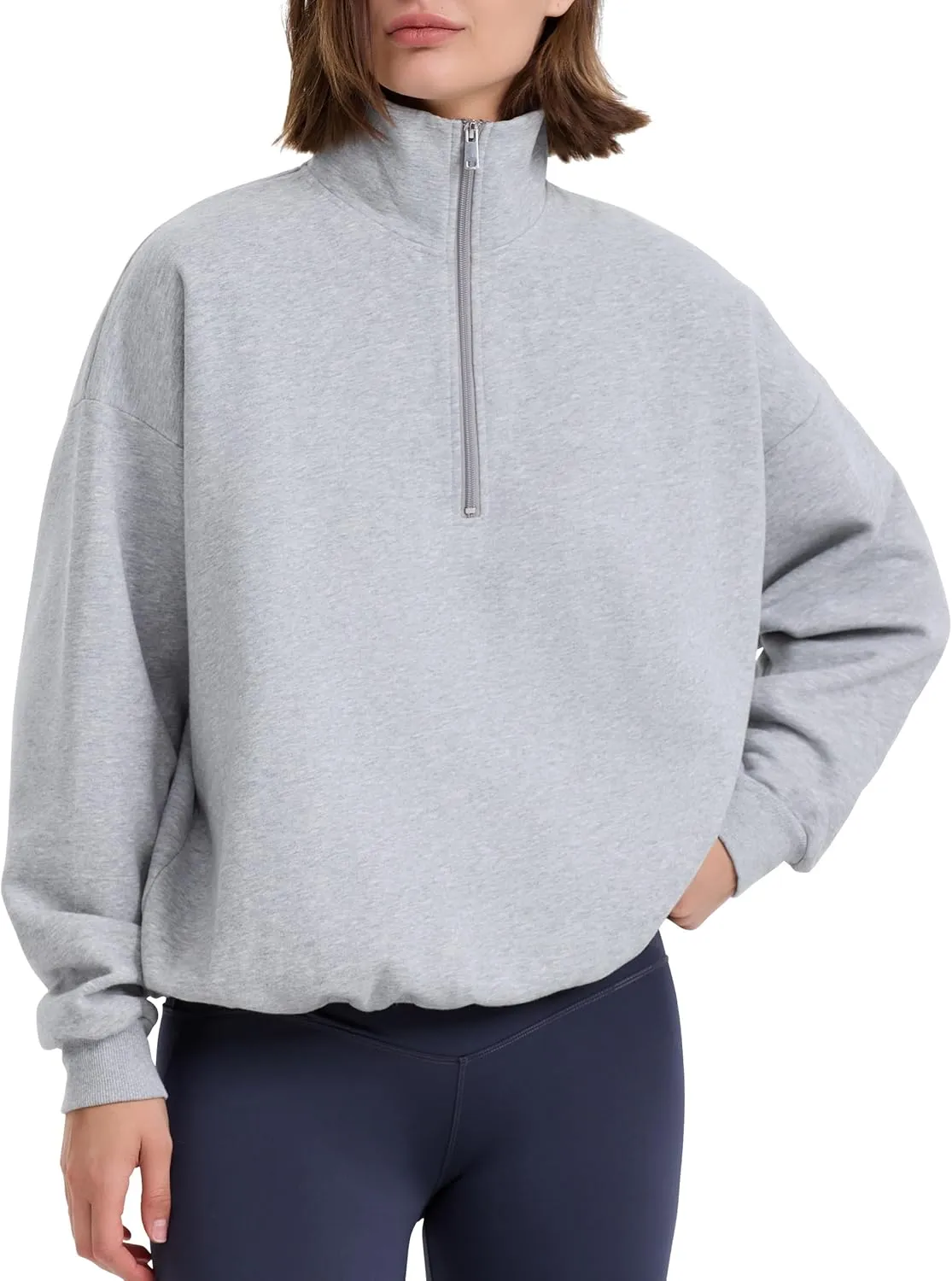 PrettyGuide Women's Lightweight Quarter Zip Oversized Sweatshirts Long Sleeve Fleece Pullover