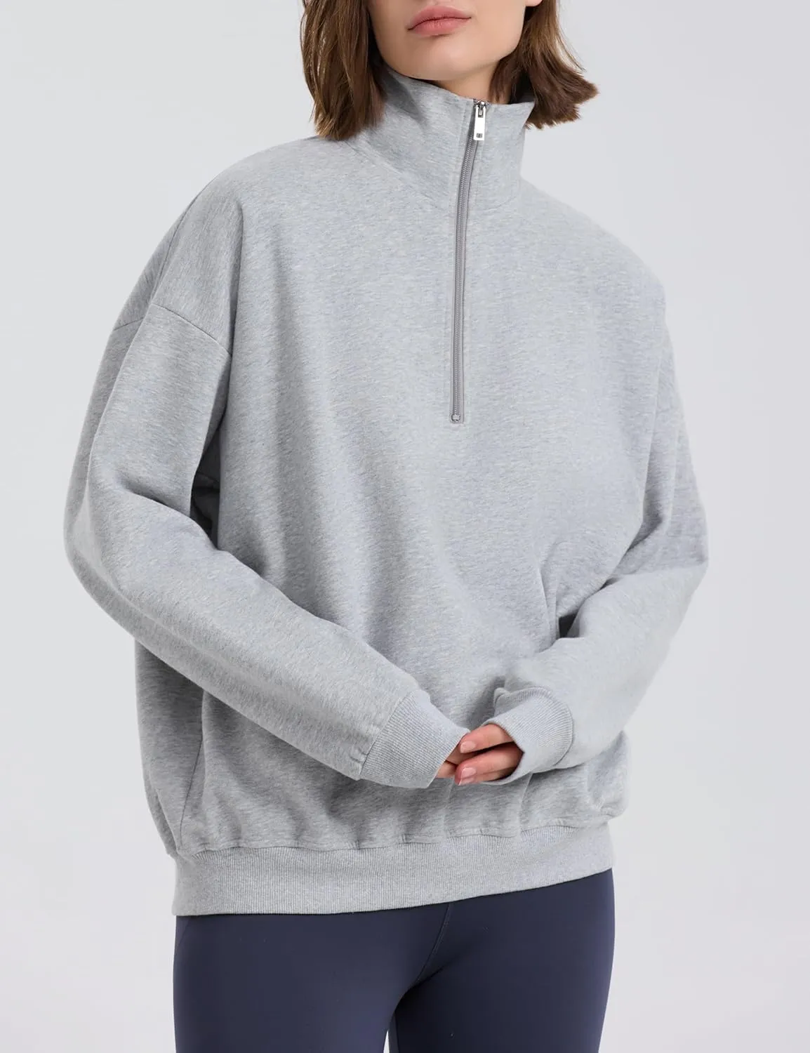 PrettyGuide Women's Lightweight Quarter Zip Oversized Sweatshirts Long Sleeve Fleece Pullover