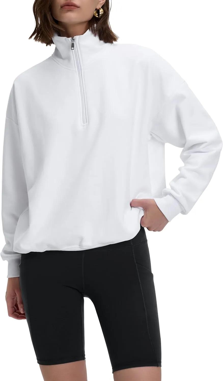 PrettyGuide Women's Lightweight Quarter Zip Oversized Sweatshirts Long Sleeve Fleece Pullover