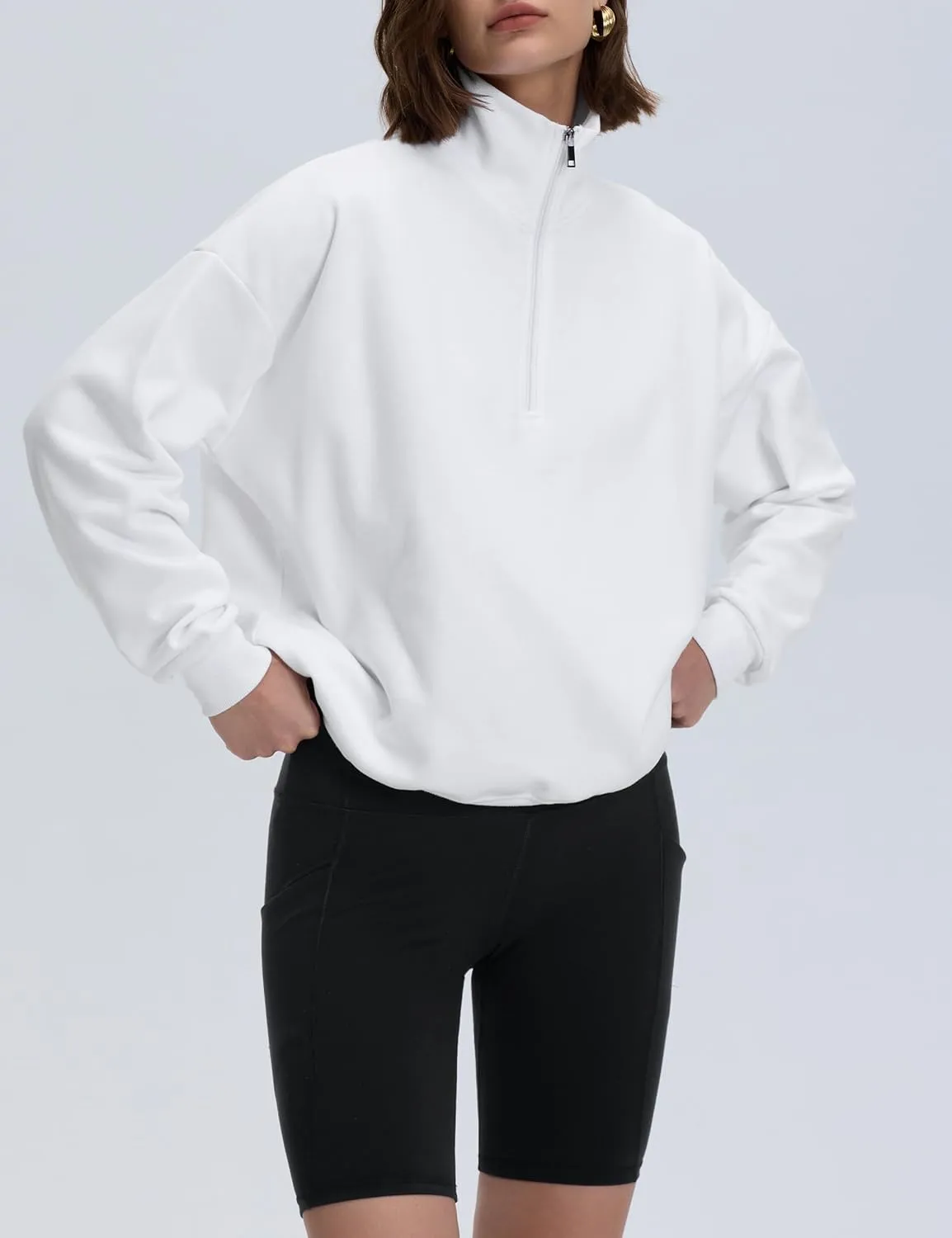 PrettyGuide Women's Lightweight Quarter Zip Oversized Sweatshirts Long Sleeve Fleece Pullover