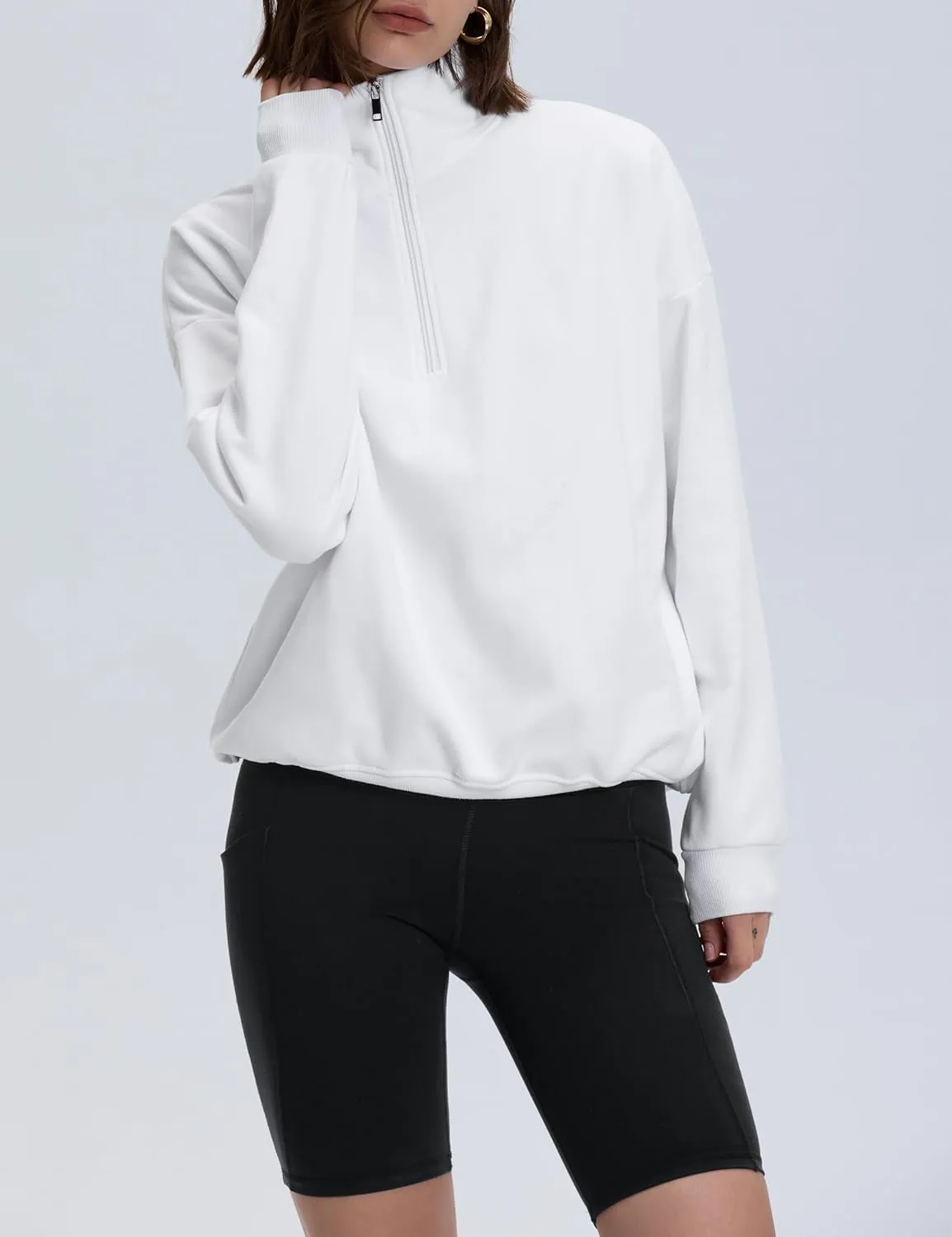 PrettyGuide Women's Lightweight Quarter Zip Oversized Sweatshirts Long Sleeve Fleece Pullover