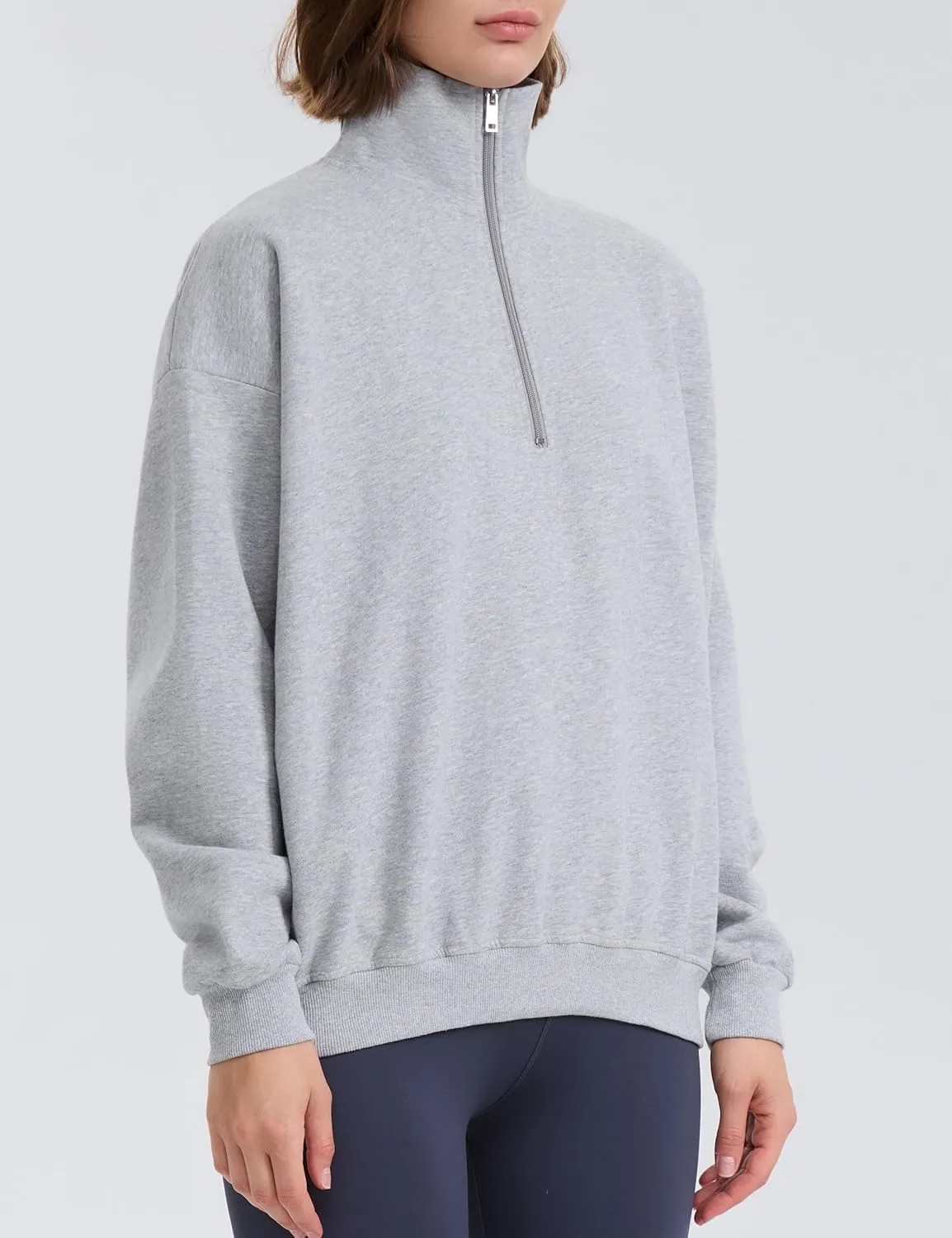 PrettyGuide Women's Lightweight Quarter Zip Oversized Sweatshirts Long Sleeve Fleece Pullover