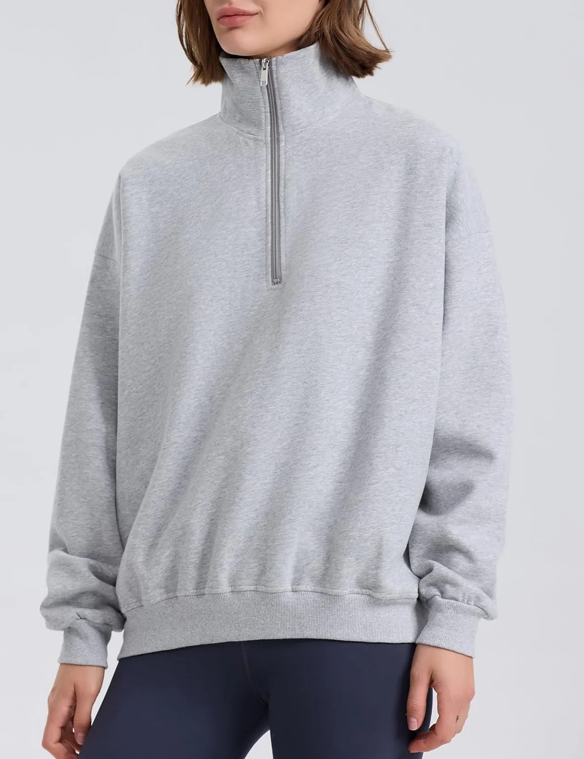 PrettyGuide Women's Lightweight Quarter Zip Oversized Sweatshirts Long Sleeve Fleece Pullover