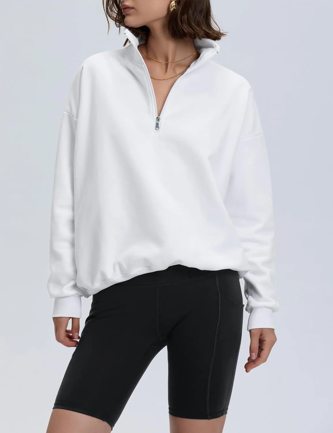 PrettyGuide Women's Lightweight Quarter Zip Oversized Sweatshirts Long Sleeve Fleece Pullover