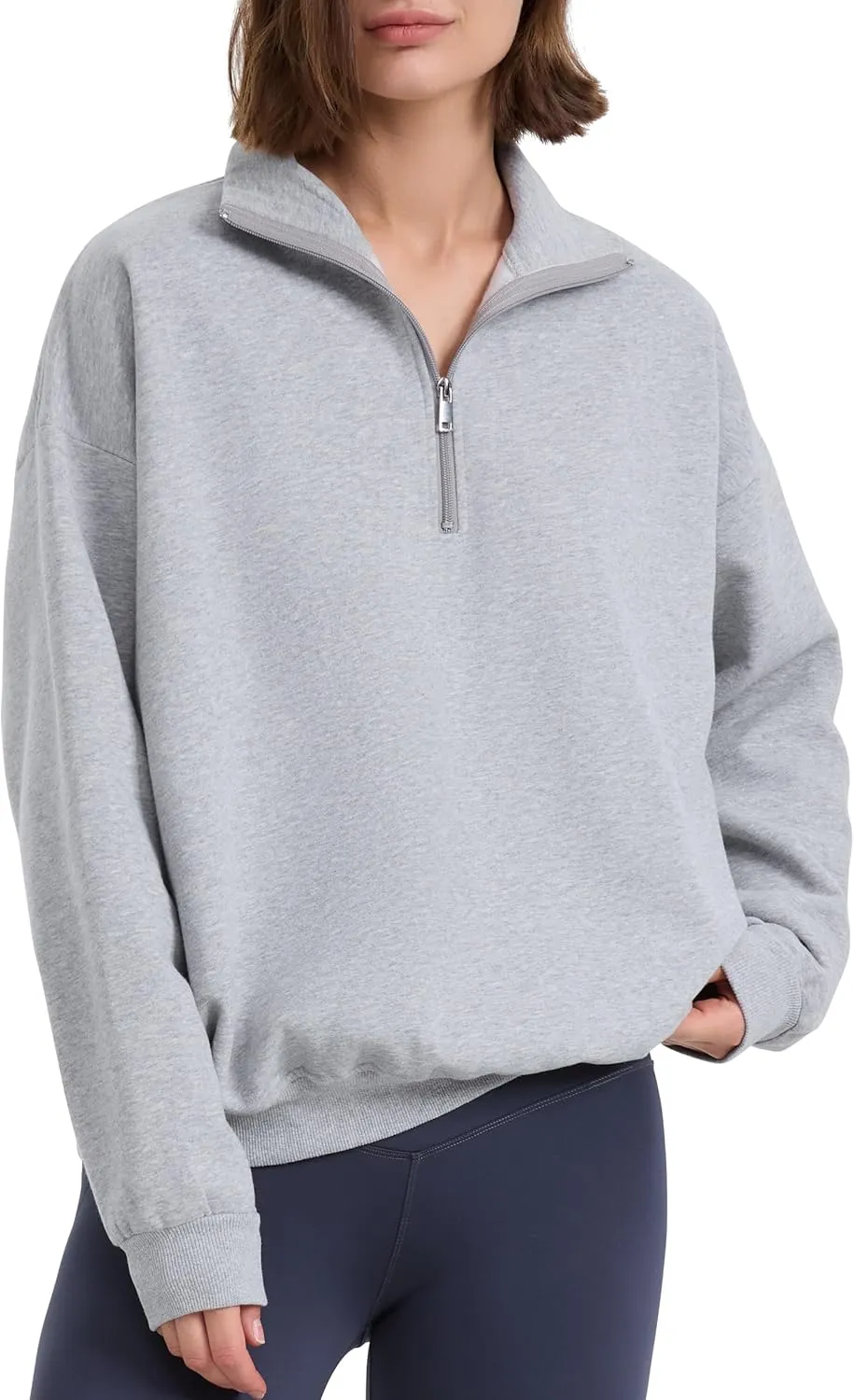 PrettyGuide Women's Lightweight Quarter Zip Oversized Sweatshirts Long Sleeve Fleece Pullover